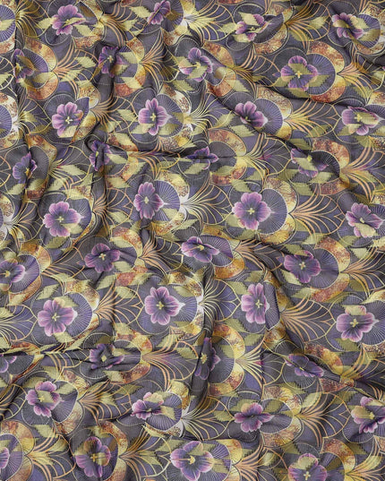 Purple Floral Fan Printed Cotton Voile 150cm
