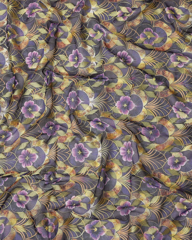 Purple Floral Fan Printed Cotton Voile 150cm