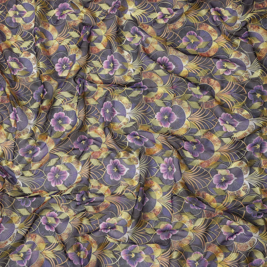 Purple Floral Fan Printed Cotton Voile 150cm