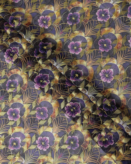 Purple Floral Fan Printed Cotton Voile 150cm