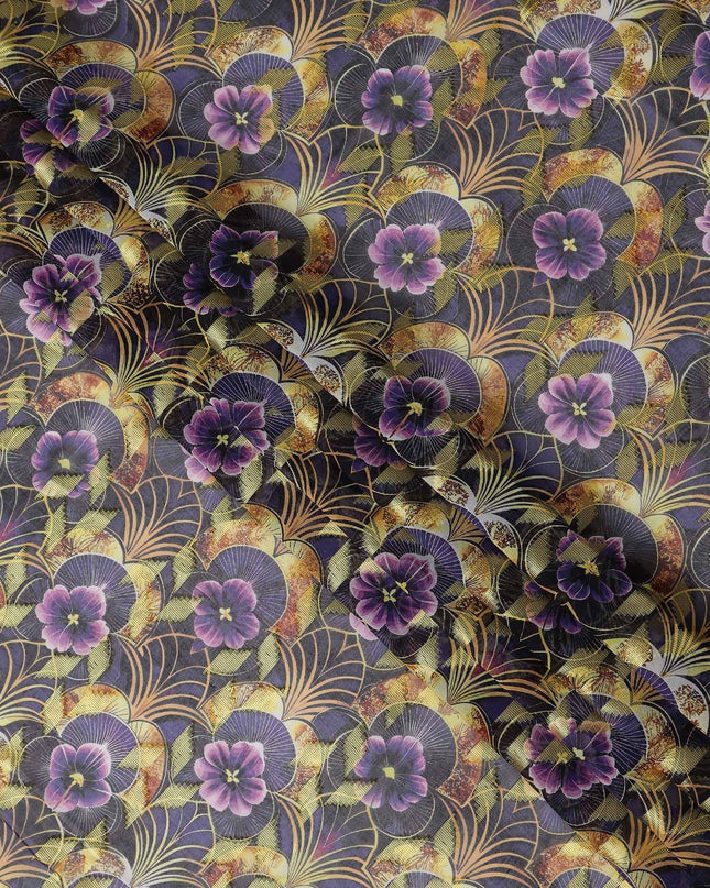 Purple Floral Fan Printed Cotton Voile 150cm