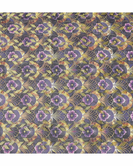 Purple Floral Fan Printed Cotton Voile 150cm
