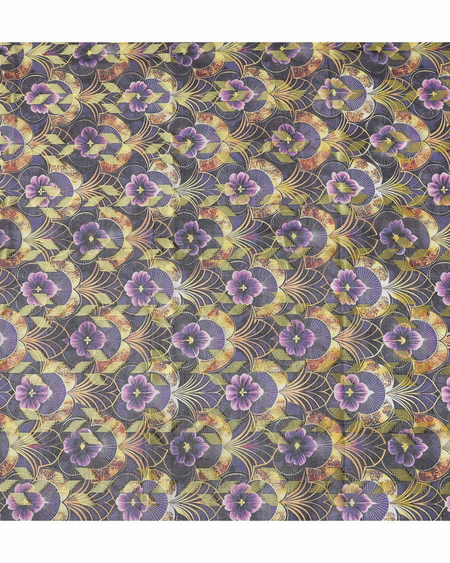 Purple Floral Fan Printed Cotton Voile 150cm