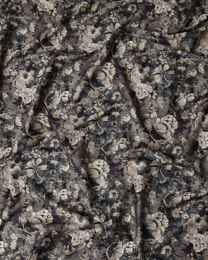 Smoke Grey Floral Cotton Satin Fabric