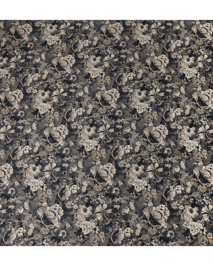 Smoke Grey Floral Cotton Satin Fabric