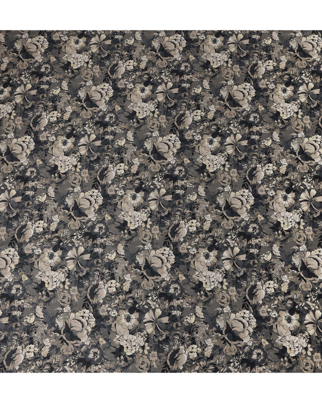Smoke Grey Floral Cotton Satin Fabric