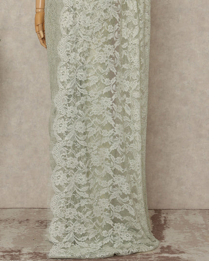 Green French Chantilly Lace Saree with bead work and sequins