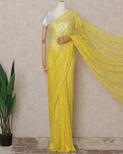 Lemon Yellow French Chantilly Lace Saree 5.5m