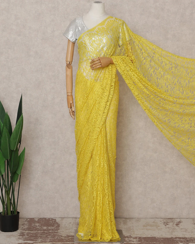 Lemon Yellow French Chantilly Lace Saree 5.5m