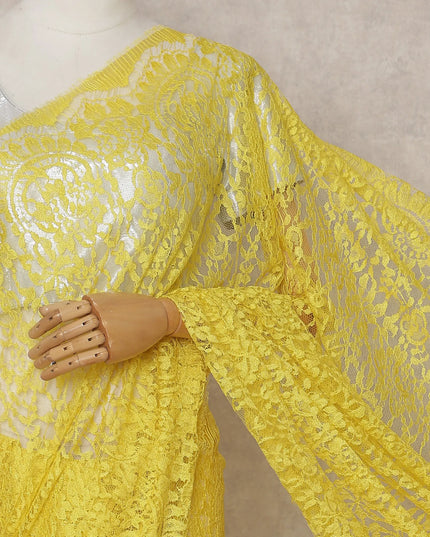 Lemon Yellow French Chantilly Lace Saree 5.5m
