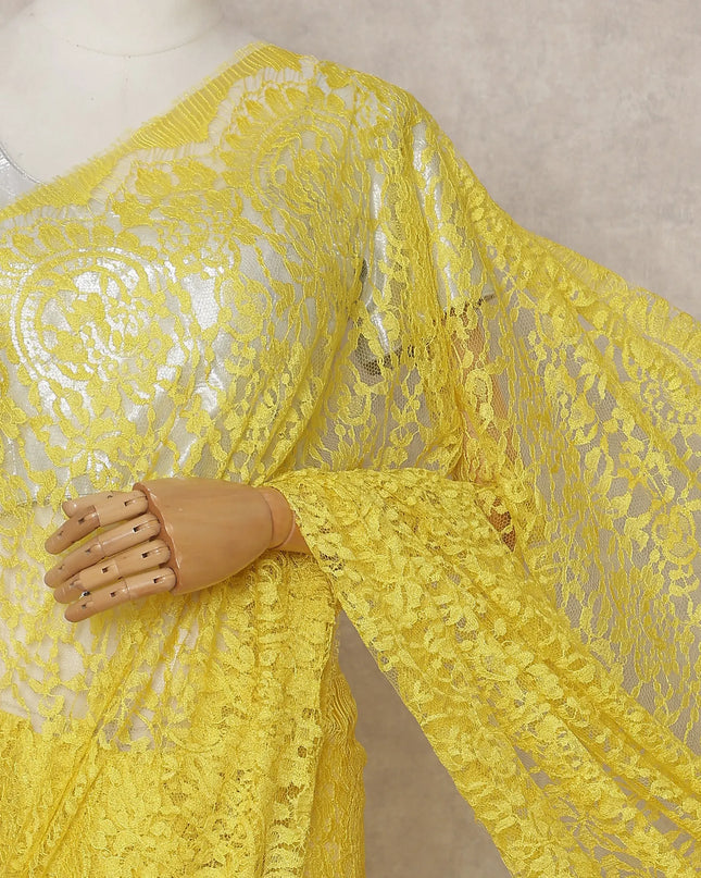 Lemon Yellow French Chantilly Lace Saree 5.5m