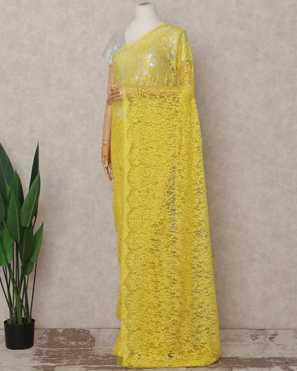 Lemon Yellow French Chantilly Lace Saree 5.5m