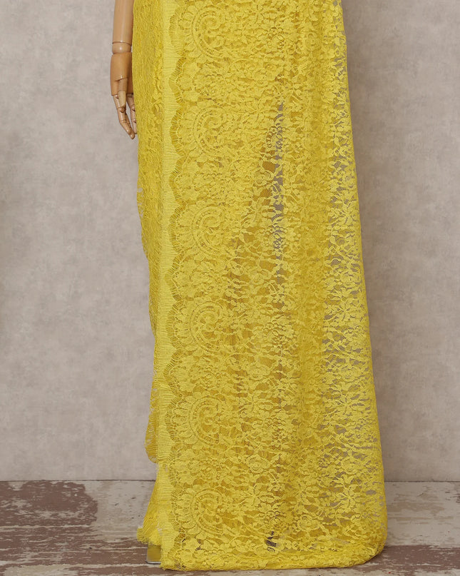 Lemon Yellow French Chantilly Lace Saree 5.5m