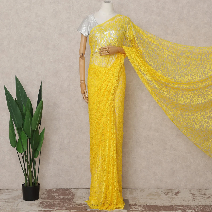 Sunflower Yellow French Chantilly Lace Saree 5.5m