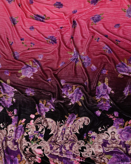 Raven Black Ombre Paisley Border Fabric
