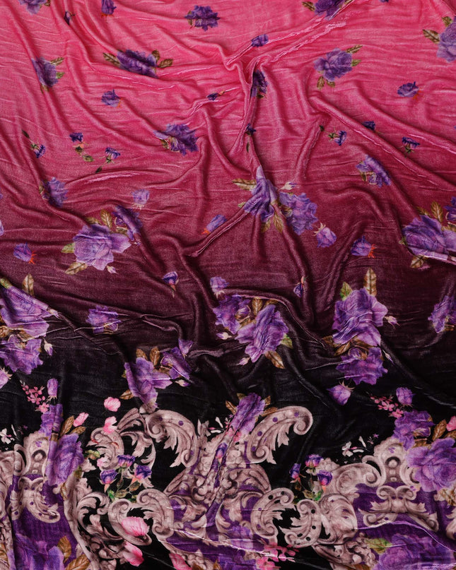 Raven Black Ombre Paisley Border Fabric