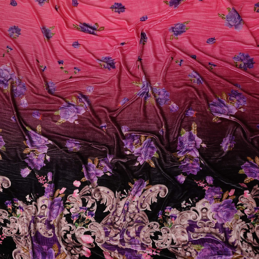 Raven Black Ombre Paisley Border Fabric