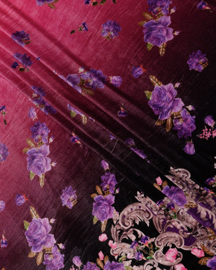 Raven Black Ombre Paisley Border Fabric