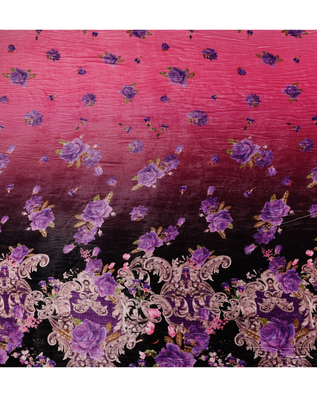 Raven Black Ombre Paisley Border Fabric
