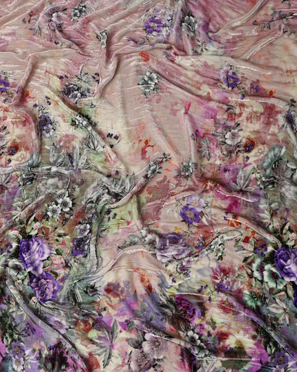 Antique Rose Floral Bouquet Synthetic Blended Velvet Fabric