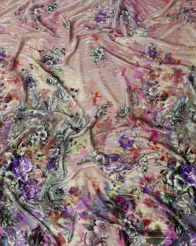 Antique Rose Floral Bouquet Synthetic Blended Velvet Fabric