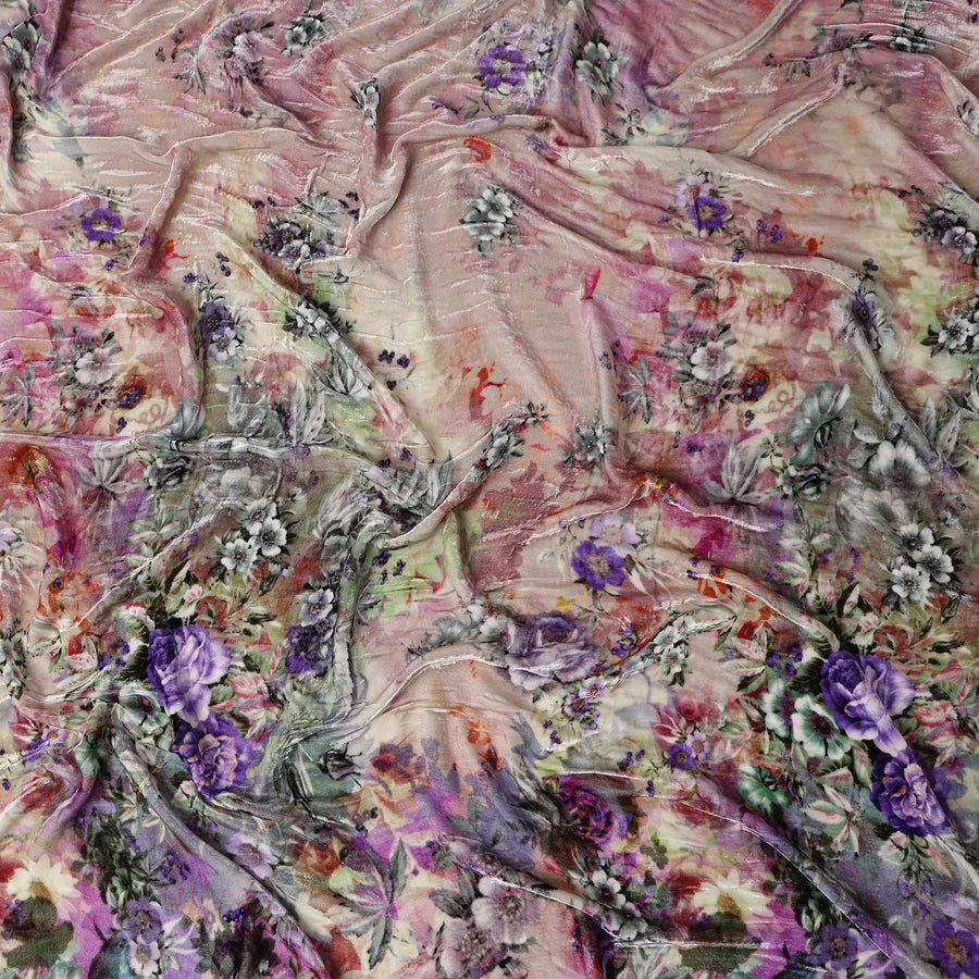Antique Rose Floral Bouquet Synthetic Blended Velvet Fabric