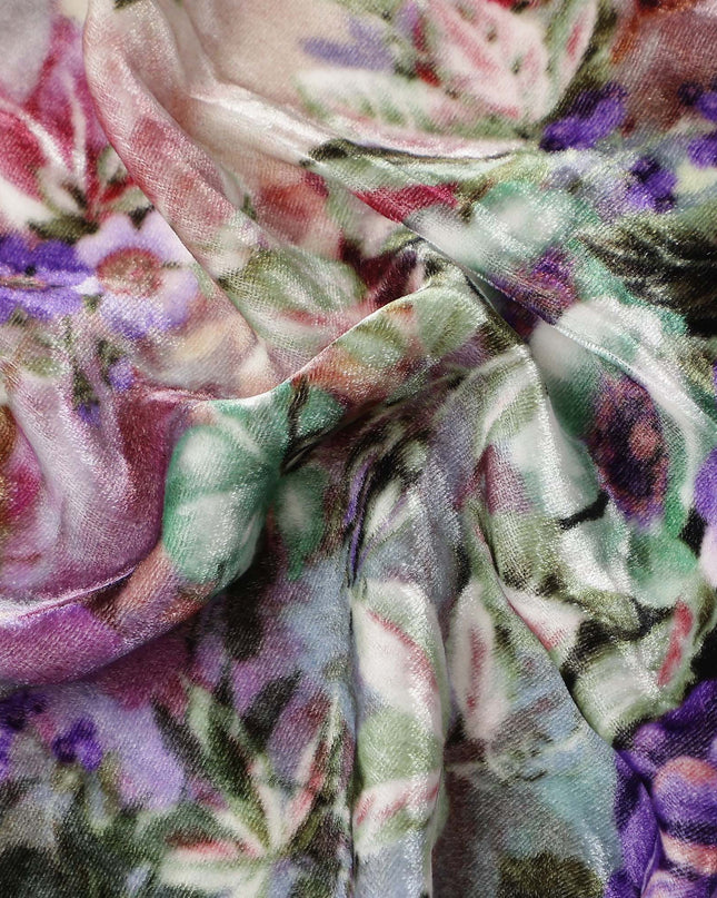 Antique Rose Floral Bouquet Synthetic Blended Velvet Fabric
