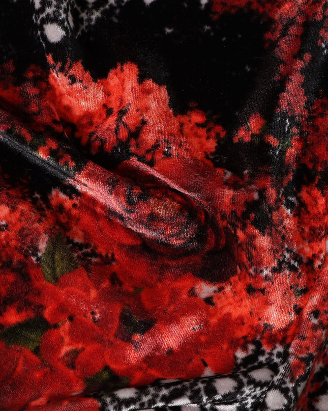 Ruby Red Trellis Floral Synthetic Blended Velvet Fabric