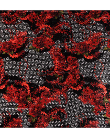 Ruby Red Trellis Floral Synthetic Blended Velvet Fabric