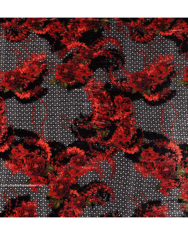 Ruby Red Trellis Floral Synthetic Blended Velvet Fabric