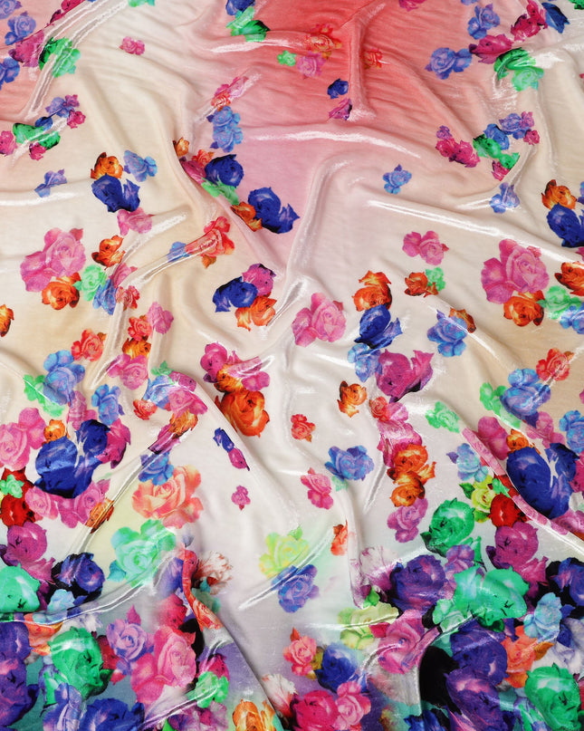 Blush Pink Ombre Floral Synthetic Blended Velvet Fabric