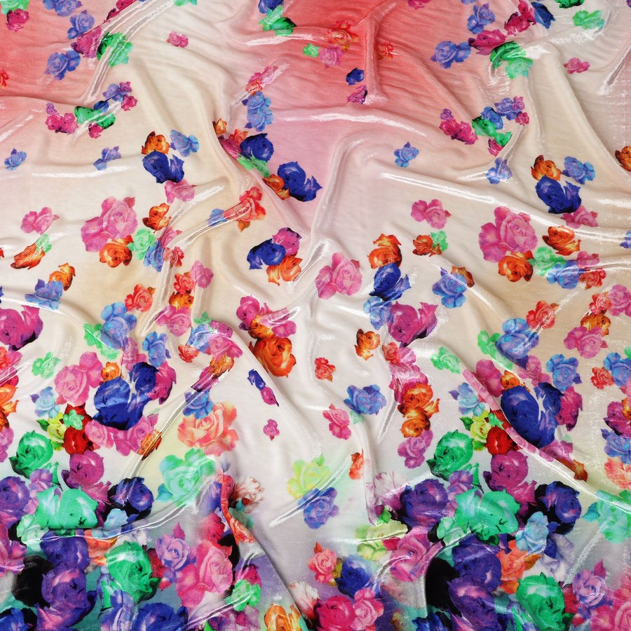 Blush Pink Ombre Floral Synthetic Blended Velvet Fabric