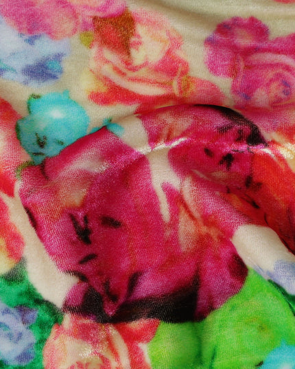 Sandstone Beige Ombre Floral Synthetic Blended Velvet Fabric