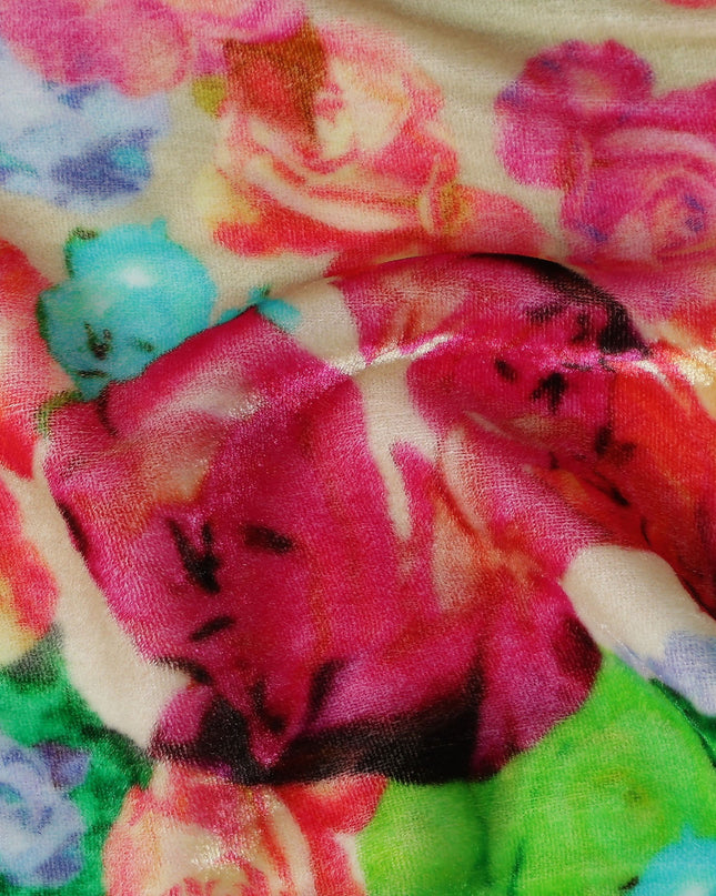 Sandstone Beige Ombre Floral Synthetic Blended Velvet Fabric