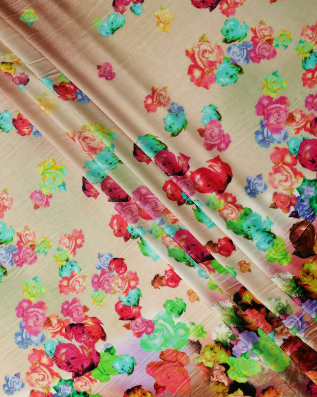 Sandstone Beige Ombre Floral Synthetic Blended Velvet Fabric