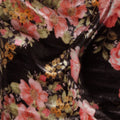 Charcoal Black Rose Floral Synthetic Blended Velvet Fabric