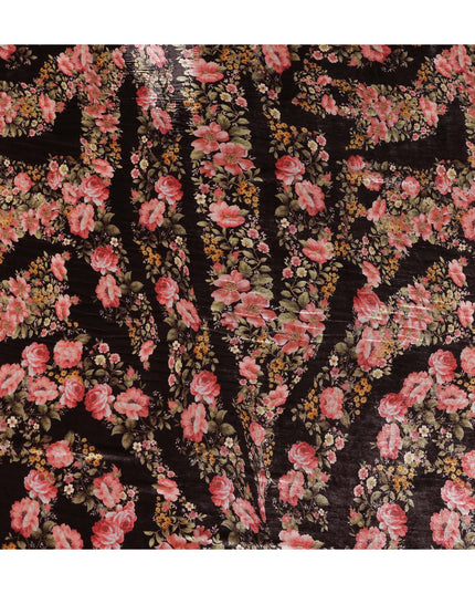 Charcoal Black Rose Floral Synthetic Blended Velvet Fabric