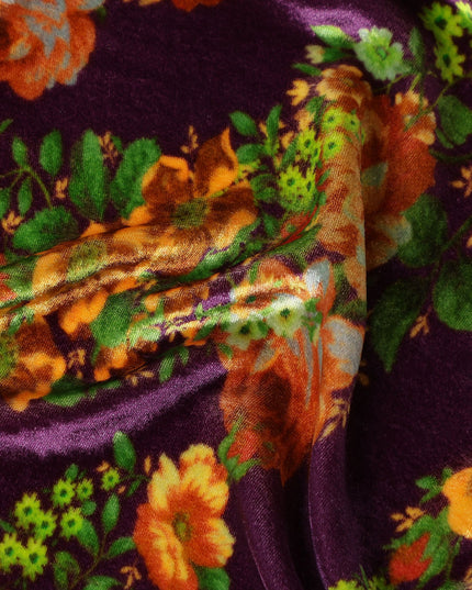 Plum Purple Floral Bouquet Synthetic Blended Velvet Fabric