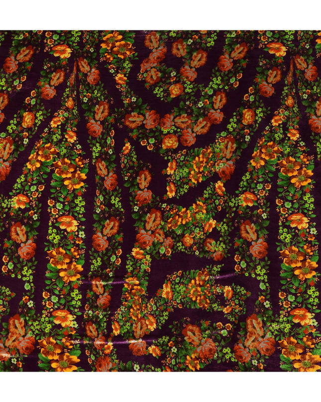 Plum Purple Floral Bouquet Synthetic Blended Velvet Fabric
