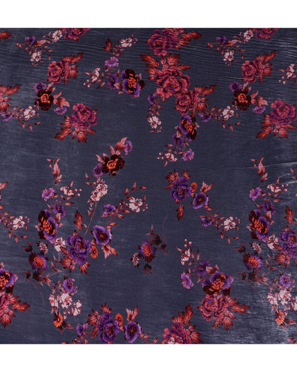 Slate Grey Floral Bouquet Synthetic Blended Velvet Fabric