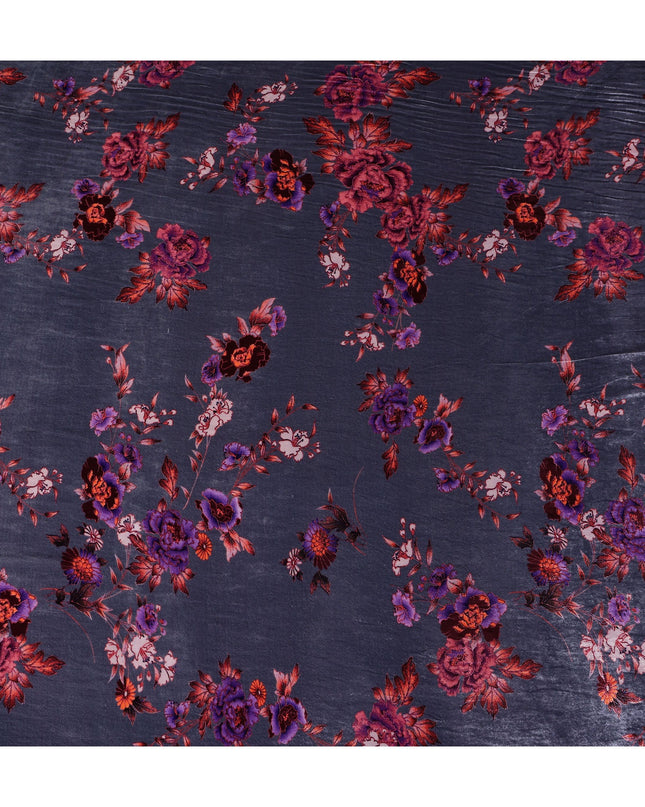 Slate Grey Floral Bouquet Synthetic Blended Velvet Fabric