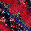 Navy Blue Paisley Border Synthetic Blended Velvet Fabric