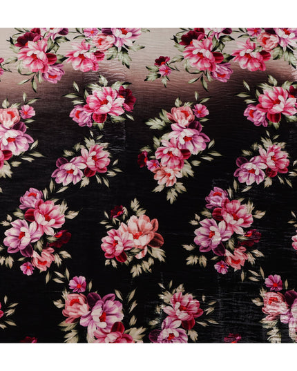 Jet Black Ombre Peony Floral Synthetic Blended Velvet Fabric
