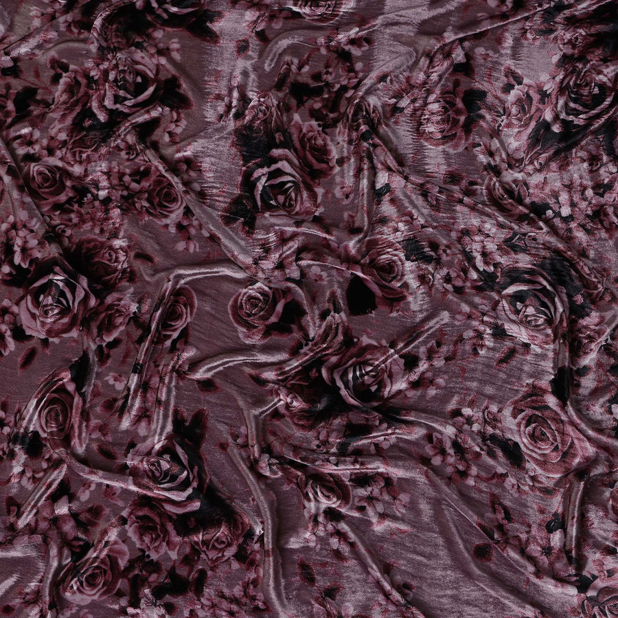 Dusty Mauve Tonal Rose Synthetic Blended Velvet Fabric
