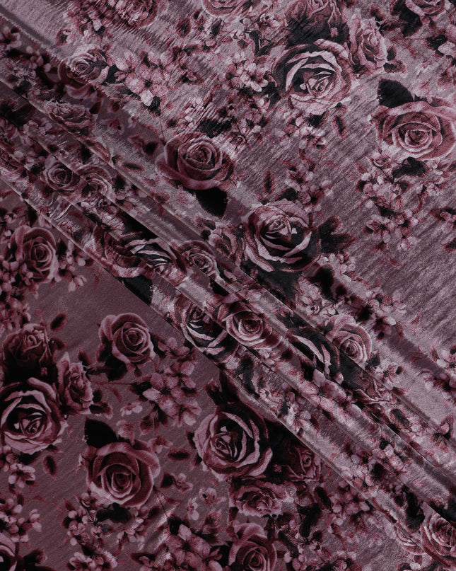 Dusty Mauve Tonal Rose Synthetic Blended Velvet Fabric