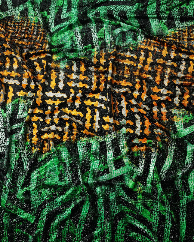Emerald Green Animal Print Synthetic Blended Velvet Fabric