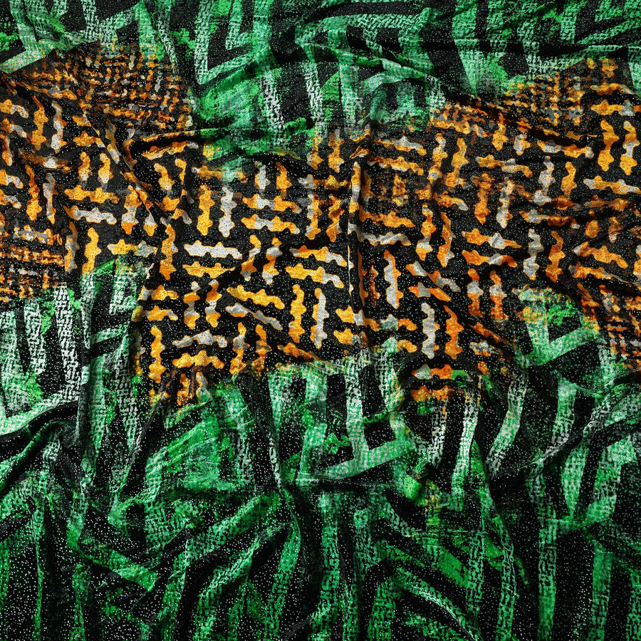 Emerald Green Animal Print Synthetic Blended Velvet Fabric
