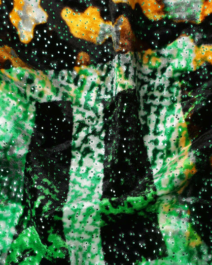Emerald Green Animal Print Synthetic Blended Velvet Fabric