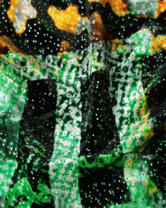Emerald Green Animal Print Synthetic Blended Velvet Fabric