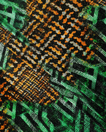 Emerald Green Animal Print Synthetic Blended Velvet Fabric